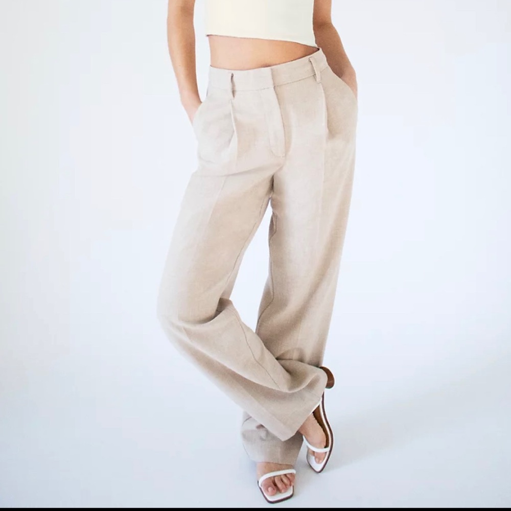WILFRED/ARITZIA Ibiza Pant in Heather Oat Beige, Sz4, High Waisted Pleated Pants